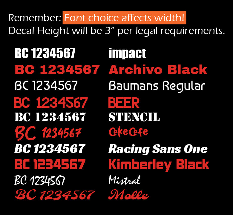 Custom Boat Licensing Numbers