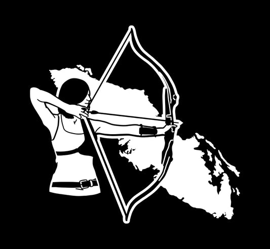 Female Archer Over Island Silhouette Decal
