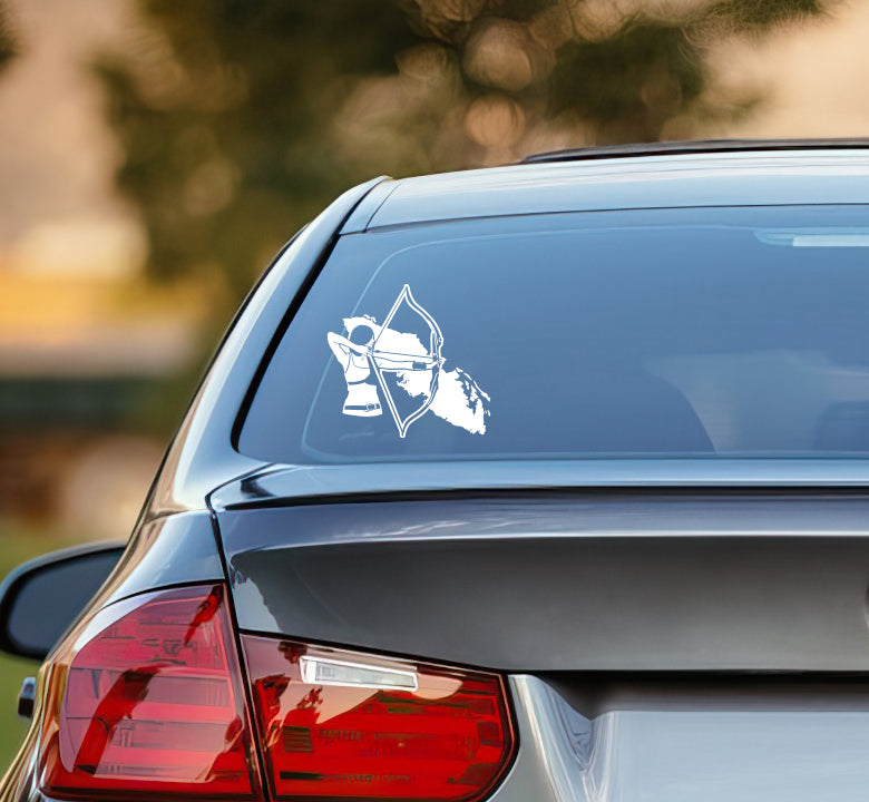 Female Archer Over Island Silhouette Decal