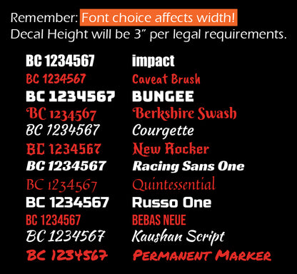 Custom Boat Licensing Numbers