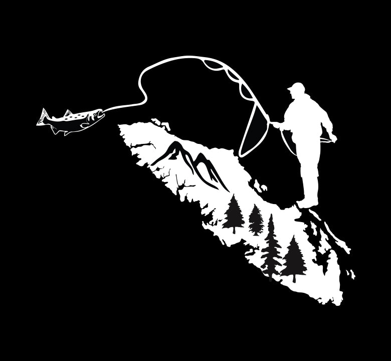 Angler Catching Salmon Island Decal
