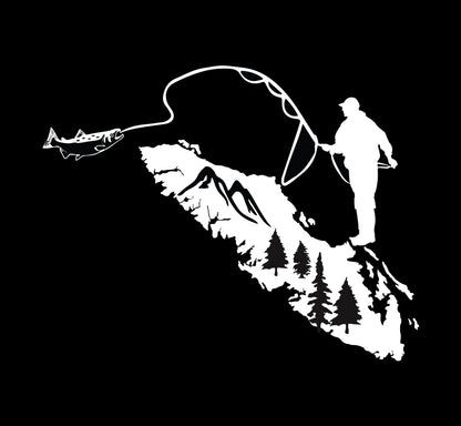 Angler Catching Salmon Island Decal